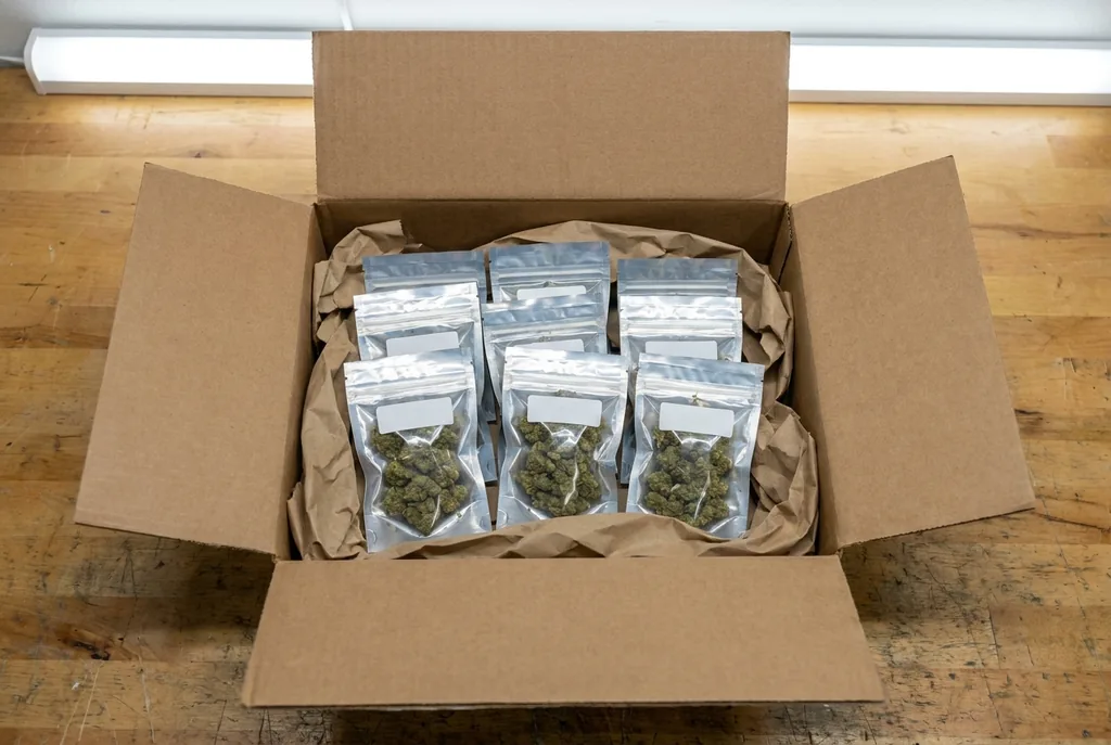 Confezioni ermetiche salva-freschezza di infiorescenze cannabis light dentro il pacco WeWeed
