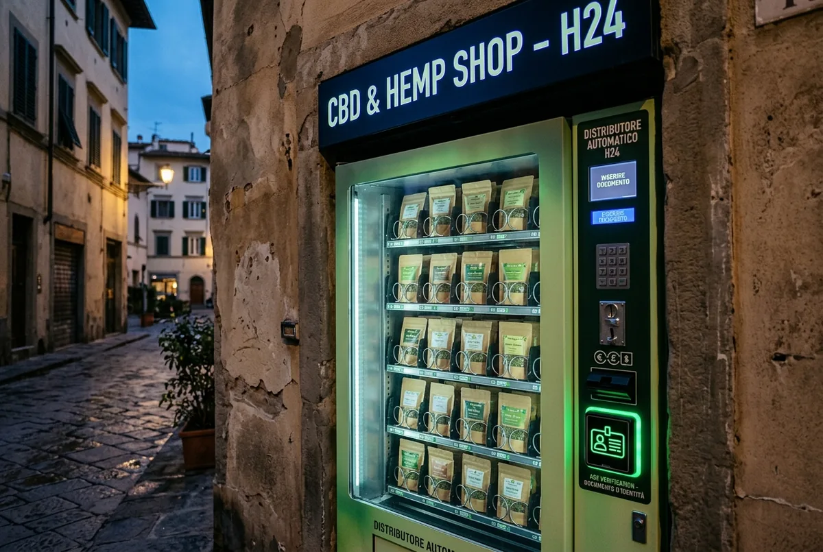 Distributore automatico di cannabis light H24 con verifica età tramite documento