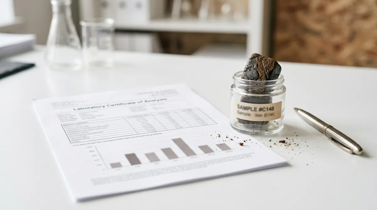 Certificato di analisi di un lotto di hashish CBD con valori di THC e CBD