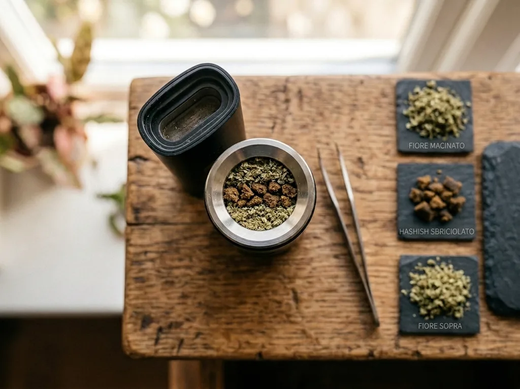 Metodo sandwich per vaporizzare hashish: strato di cannabis light, resina al centro, altro strato di fiore