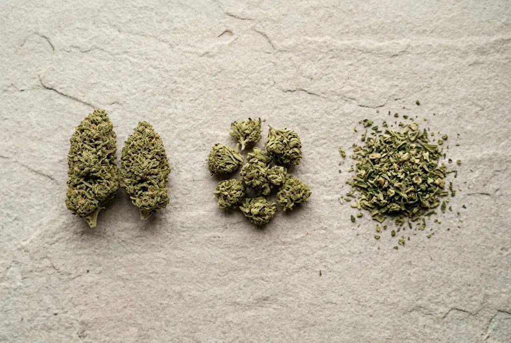 Confronto fiore intero, baby buds e trinciato di cannabis light usati nei preroll