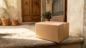 Spedizione anonima di cannabis light: pacco neutro consegnato alla porta senza riferimenti al contenuto