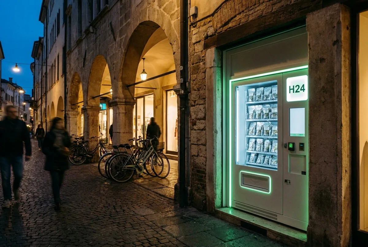 Distributore automatico H24 di cannabis light in una via di Padova